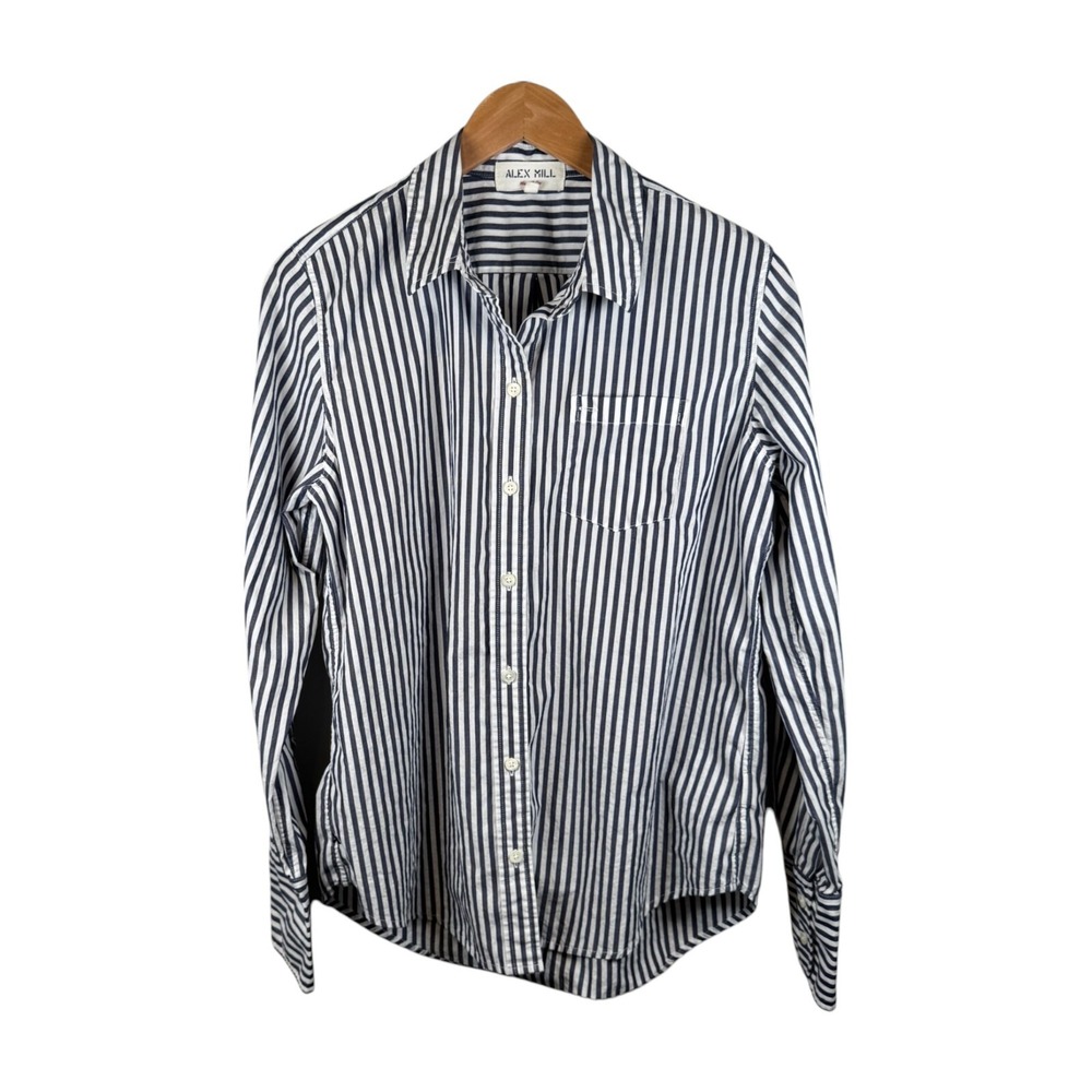 Alex Mill Navy and White Vertical Stripe Button-Down Shirt